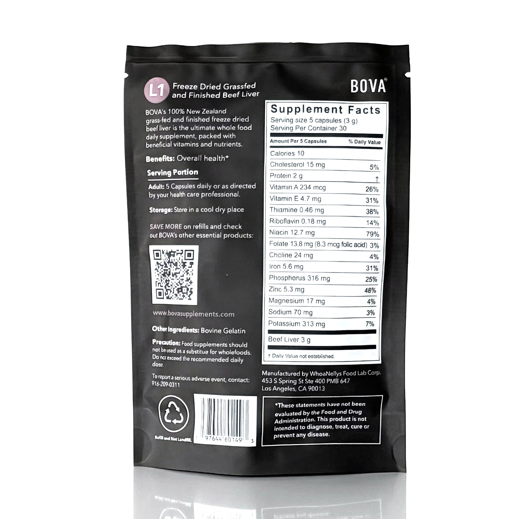 L-01 Bovine Liver Daily Vitamin + Iron Support 30 Day Refill Pack